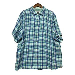 Tommy Bahama Mens Size XXL Plaid Short Sleeve Button Up Shirt Linen Cotton Blend